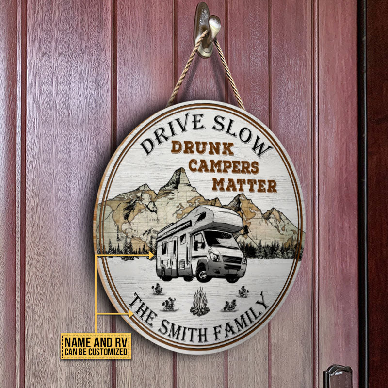 Personalized Camping Map Drunk Customized Wood Circle Sign