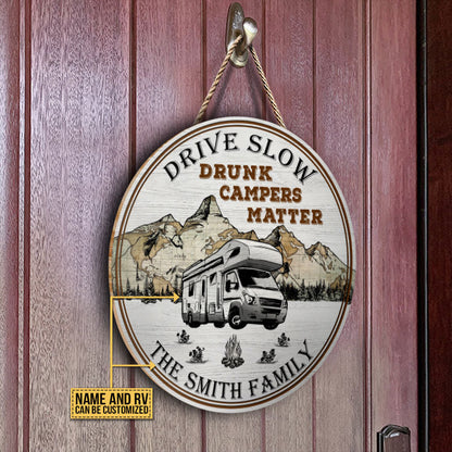 Personalized Camping Map Drunk Customized Wood Circle Sign