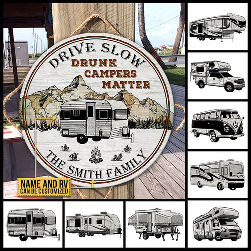 Personalized Camping Map Drunk Customized Wood Circle Sign