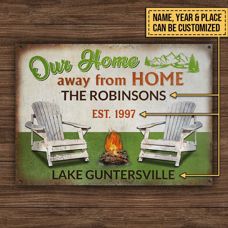 Personalized Camping Our Home Away Customized Classic Metal Signs