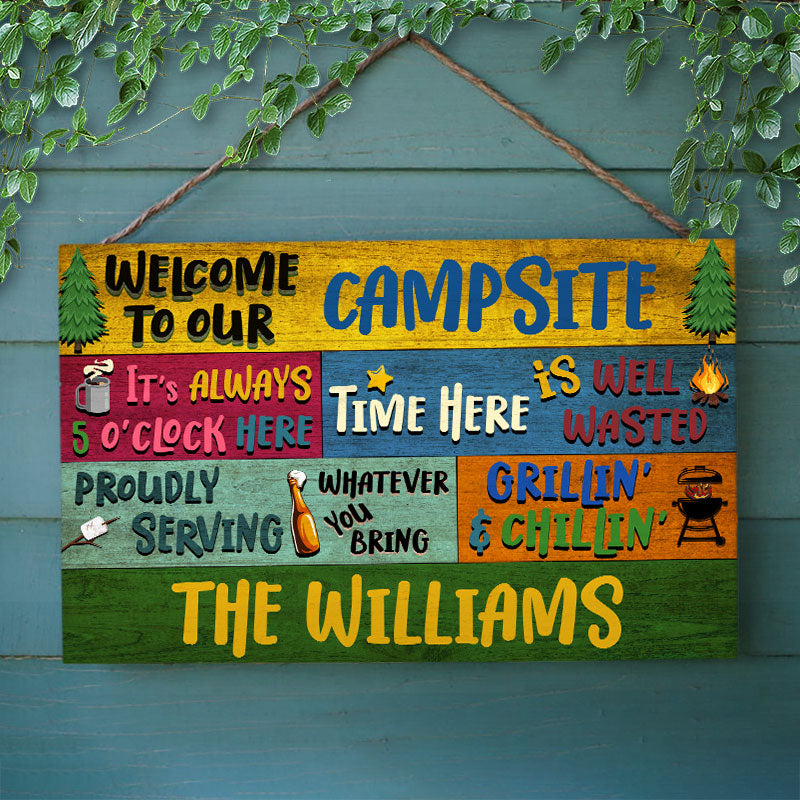 Personalized Camping Proudly Serving Custom Wood Rectangle Sign, Camping Gift