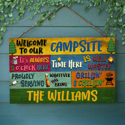 Personalized Camping Proudly Serving Custom Wood Rectangle Sign, Camping Gift