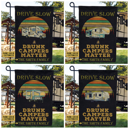 Personalized Camping RV Retro Sun Drunk Camper Customized Flag