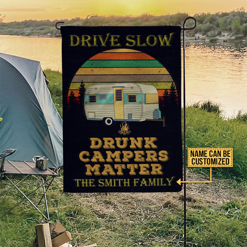 Personalized Camping Retro Sun Drunk Camper Customized Flag