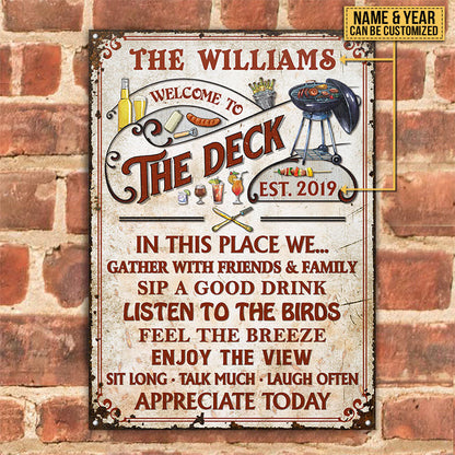 Personalized Deck Grilling Red Gather With Friends Custom Classic Metal Signs