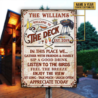 Personalized Deck Grilling Red Gather With Friends Custom Classic Metal Signs