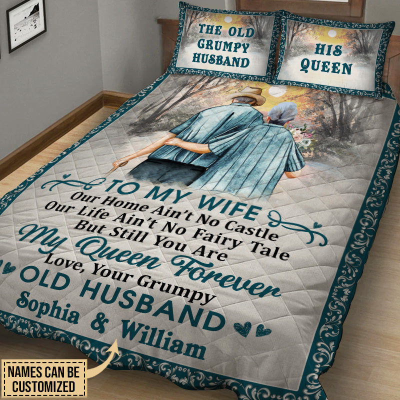 Personalized Family Old Couple Our Home Ain't No Castle Customized Quilt Bedding