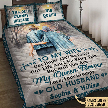 Personalized Family Old Couple Our Home Ain't No Castle Customized Quilt Bedding