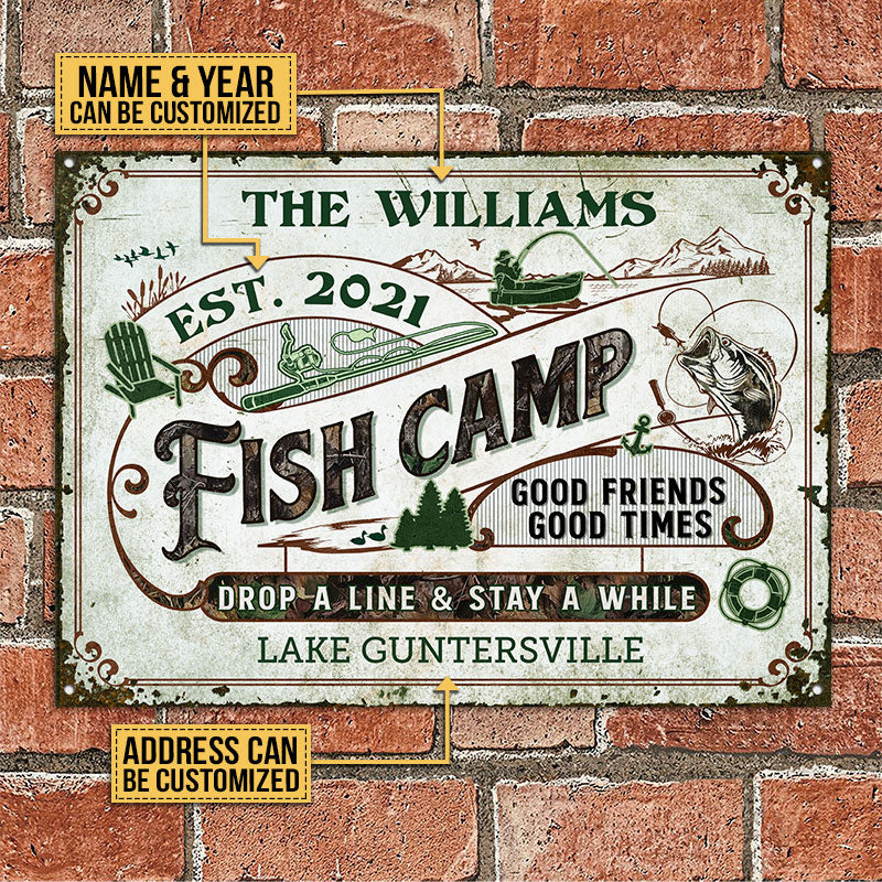 Personalized Fish Camp Stay A While Custom Classic Metal Signs