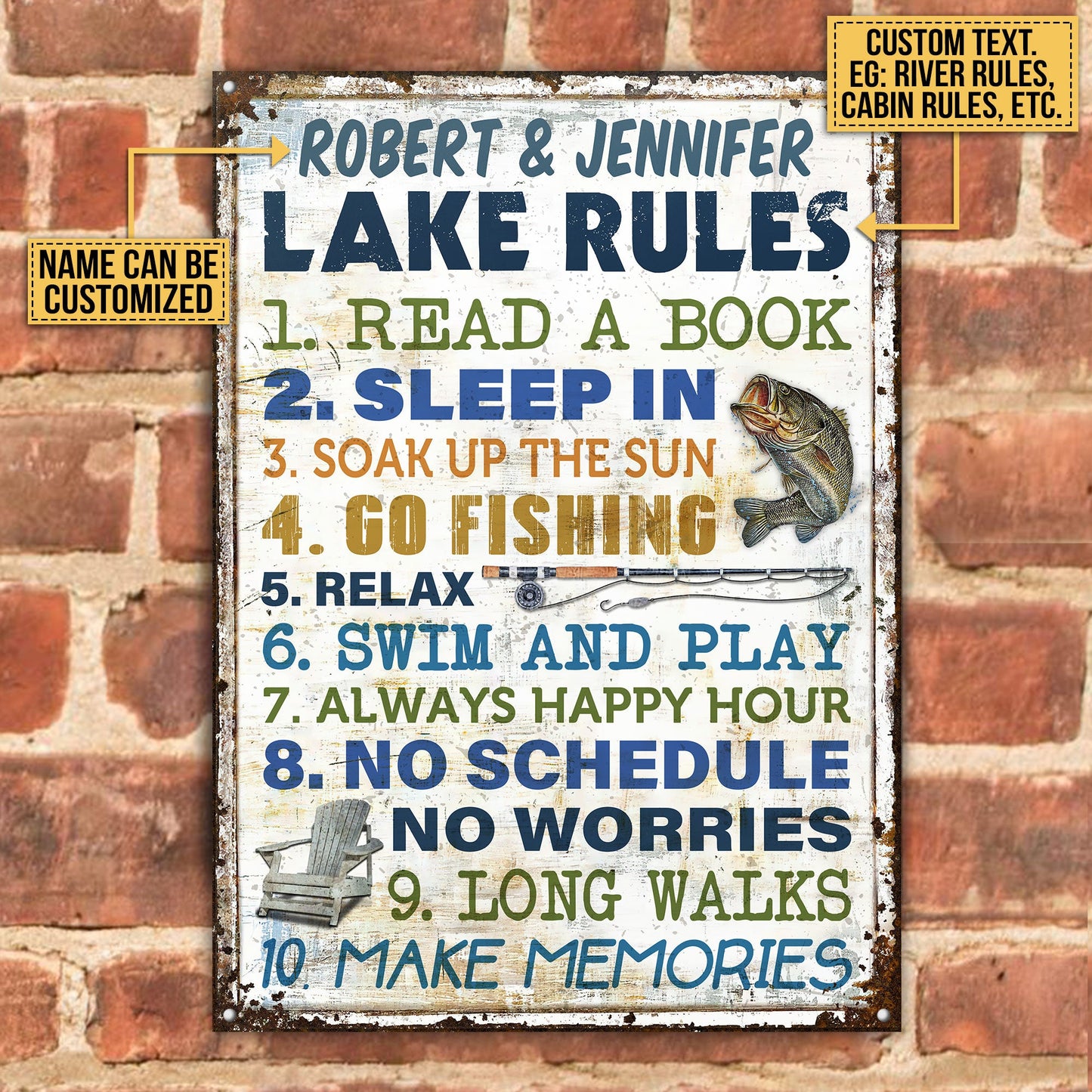 Personalized Fishing 10 Lake Rules Customized Classic Metal Signs