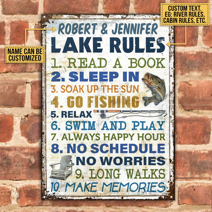 Personalized Fishing 10 Lake Rules Customized Classic Metal Signs