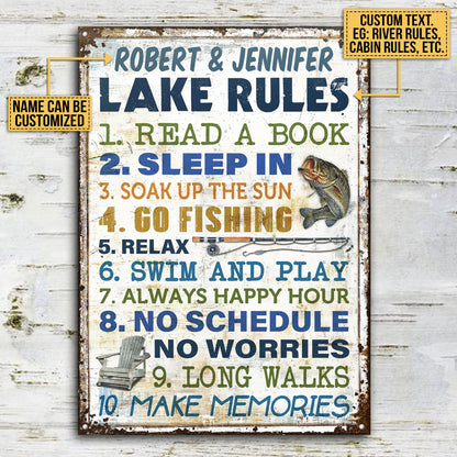 Personalized Fishing 10 Lake Rules Customized Classic Metal Signs