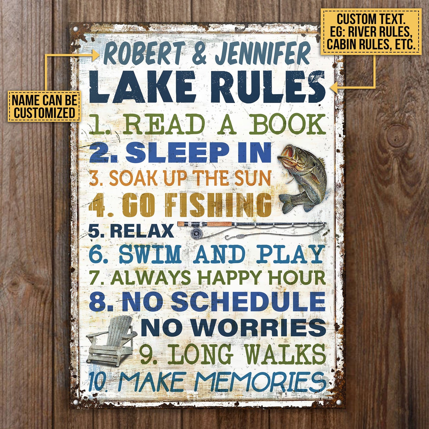 Personalized Fishing 10 Lake Rules Customized Classic Metal Signs
