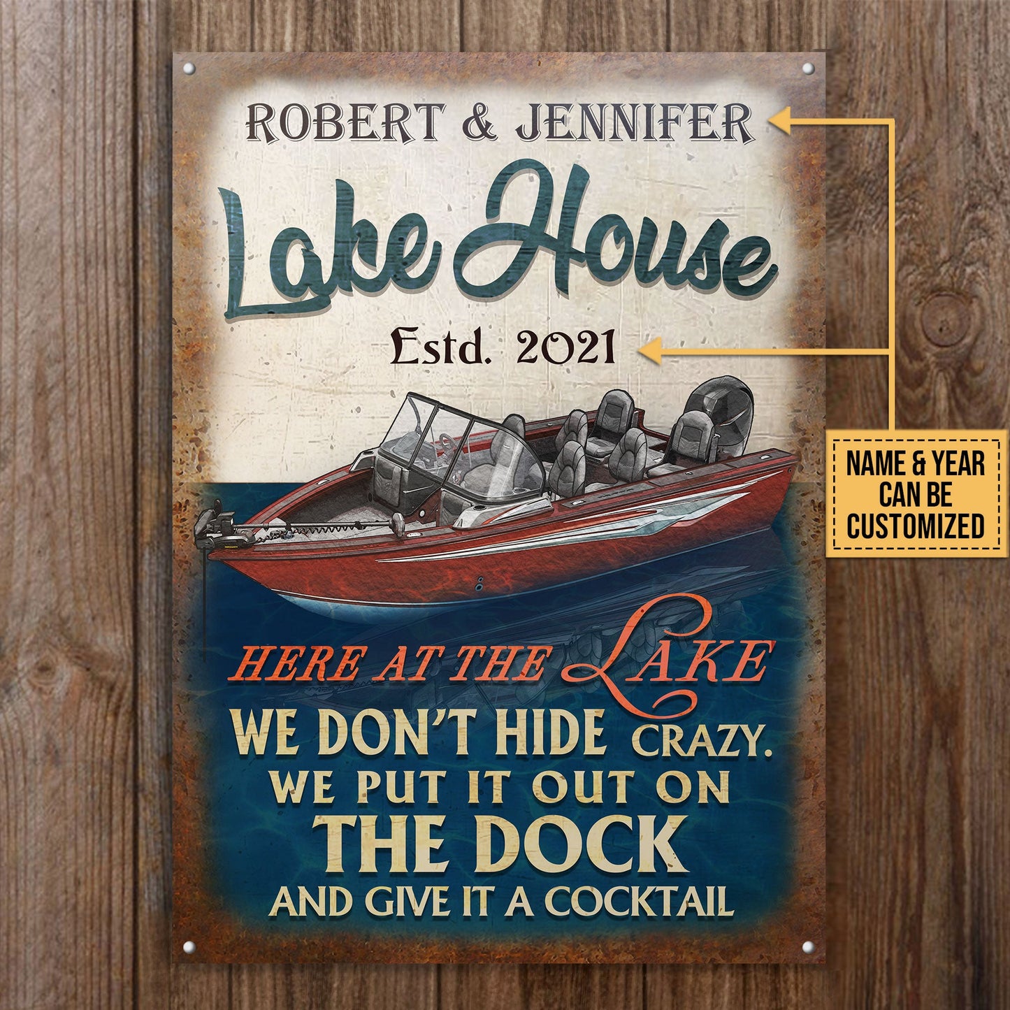 Personalized Fishing Boat Lake Crazy Customized Classic Metal Signs