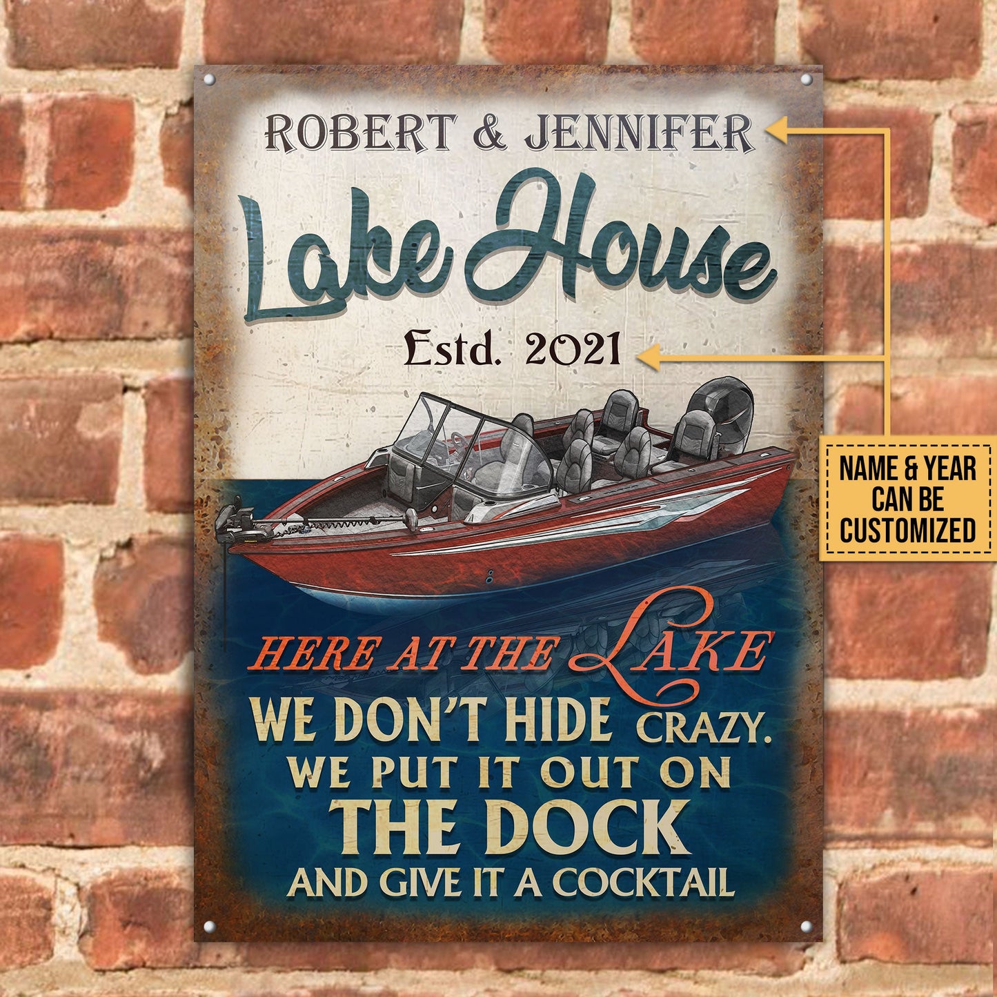 Personalized Fishing Boat Lake Crazy Customized Classic Metal Signs