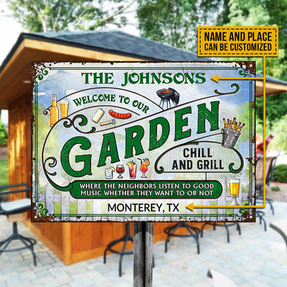 Personalized Garden Grilling Where Neighbors Custom Classic Metal Signs