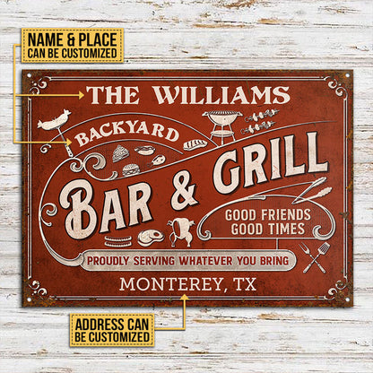 Personalized Grilling Proudly Serving Whatever You Bring Customized Classic Metal Signs