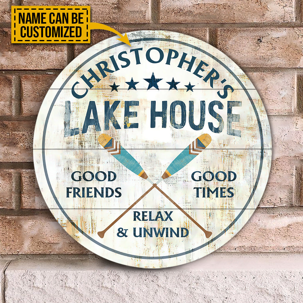 Personalized Lake House Relax Unwind Customized Wood Circle Sign