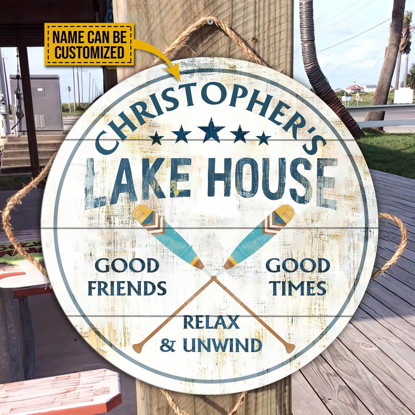 Personalized Lake House Relax Unwind Customized Wood Circle Sign