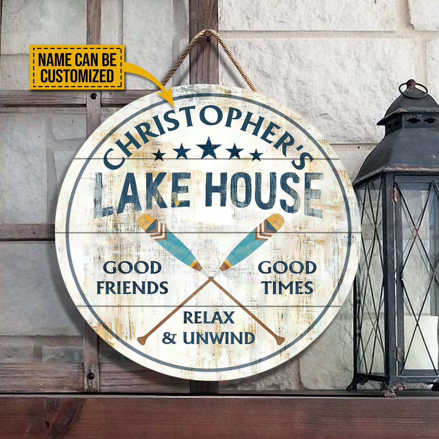 Personalized Lake House Relax Unwind Customized Wood Circle Sign