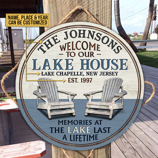 Personalized Lake Memories At The Lake Customized Wood Circle Sign