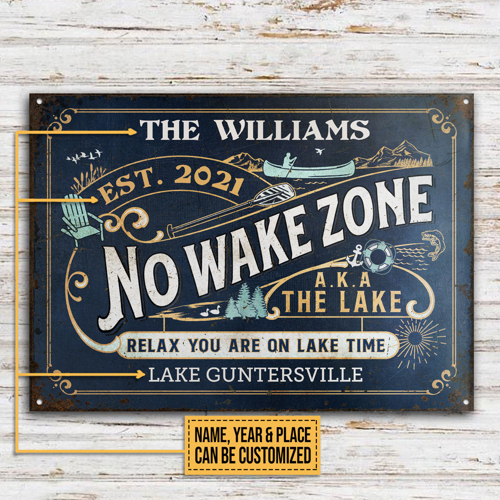 Personalized Lake No Wake Relax Customized Classic Metal Signs