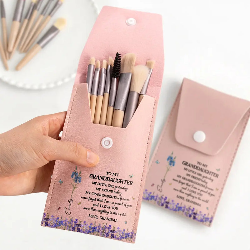 Faux Pressed Birth Flower My Daughter Forever - Personalized Makeup Brush Bag Set