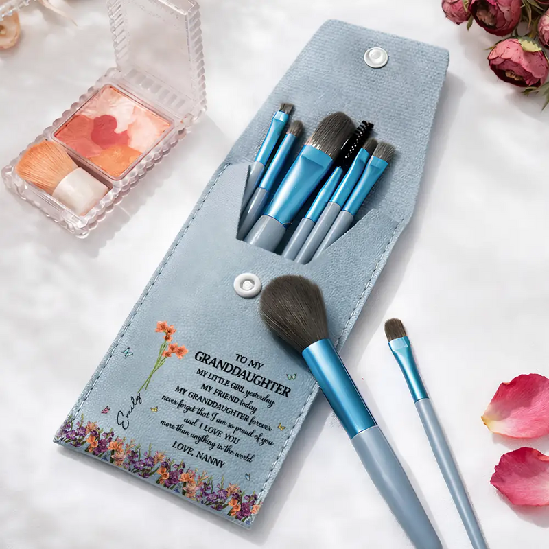 Faux Pressed Birth Flower My Daughter Forever - Personalized Makeup Brush Bag Set