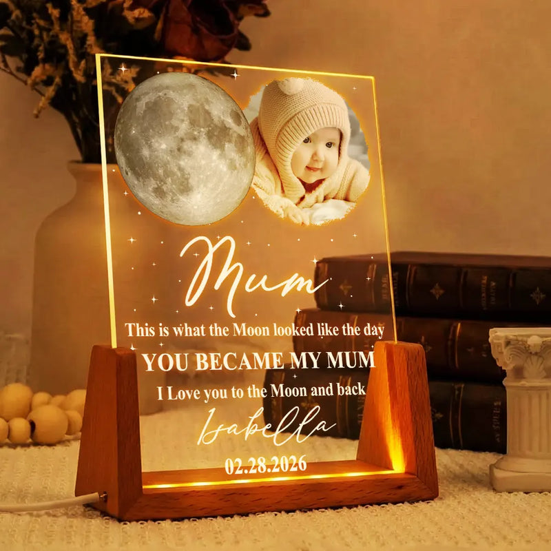 Moon Phase Custom Photo The Moon The Day You Became My Mom - Personalized Night Light