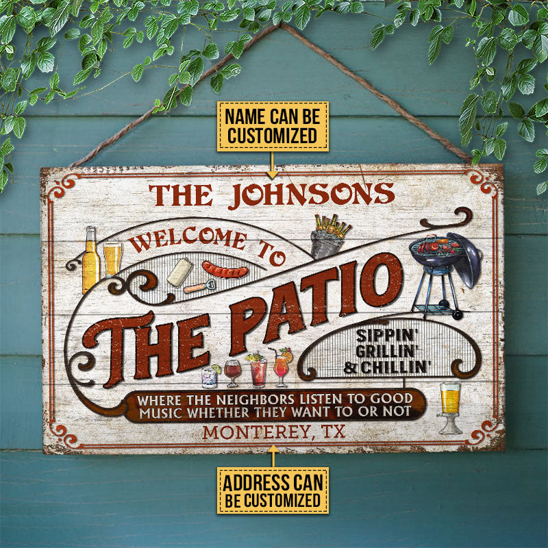 Personalized Patio Grilling Red Listen To The Good Music Sippin Custom Wood Rectangle Sign