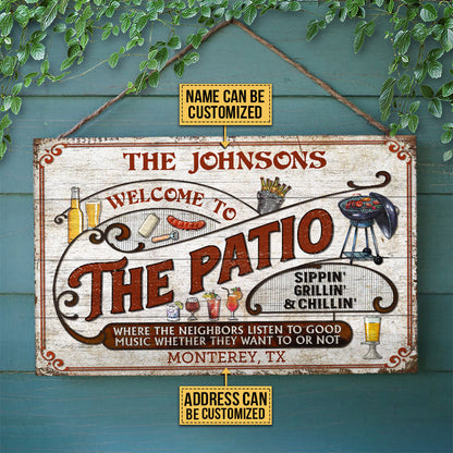 Personalized Patio Grilling Red Listen To The Good Music Sippin Custom Wood Rectangle Sign