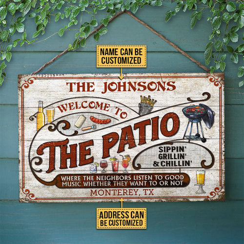 Personalized Patio Grilling Red Listen To The Good Music Sippin Custom Wood Rectangle Sign
