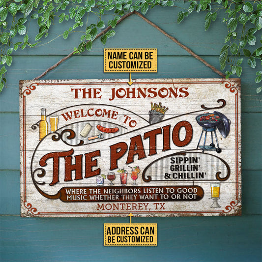 Personalized Patio Grilling Red Listen To The Good Music Sippin Custom Wood Rectangle Sign