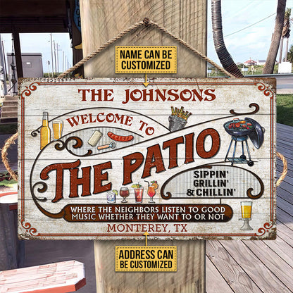 Personalized Patio Grilling Red Listen To The Good Music Sippin Custom Wood Rectangle Sign