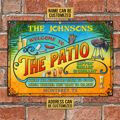 Personalized Patio Grilling Summer Listen To The Good Music Sippin Custom Classic Metal Signs
