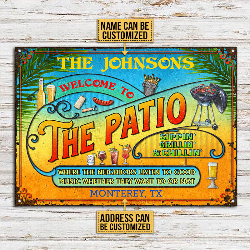 Personalized Patio Grilling Summer Listen To The Good Music Sippin Custom Classic Metal Signs