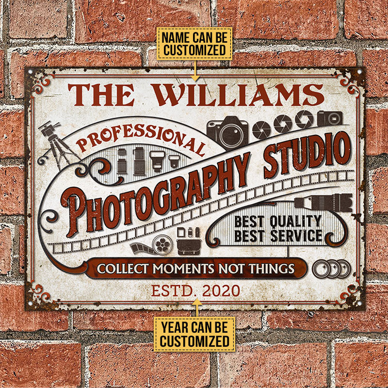 Personalized Photography Studio Sign Collect Moments Not Things Customized Classic Metal Signs