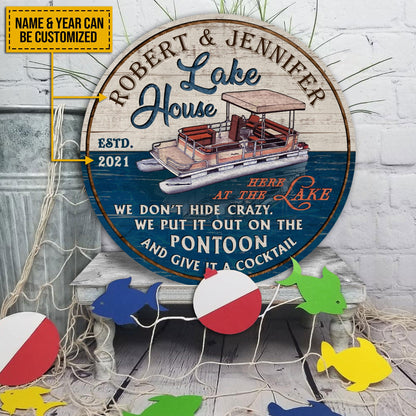 Personalized Pontoon Lake Here Customized Wood Circle Sign