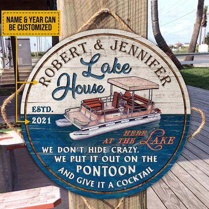 Personalized Pontoon Lake Here Customized Wood Circle Sign