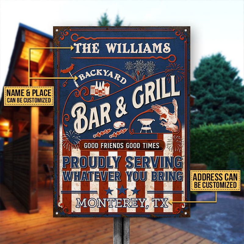 Personalized Stars & Stripes Grilling Proudly Custom Classic Metal Signs