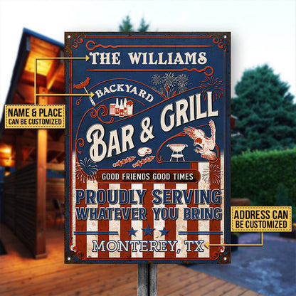 Personalized Stars & Stripes Grilling Proudly Custom Classic Metal Signs