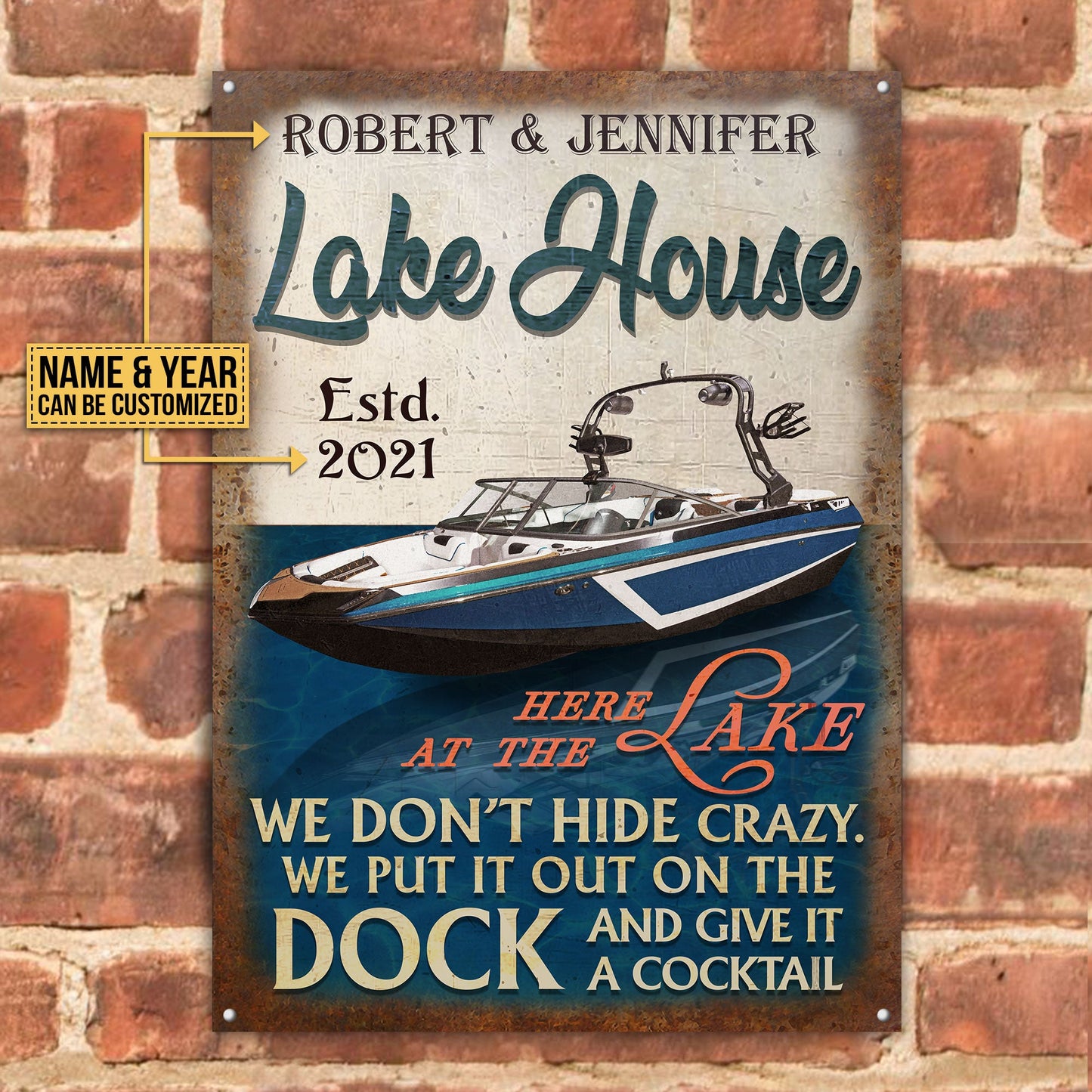 Personalized Wake Boat Lake Crazy Customized Classic Metal Signs