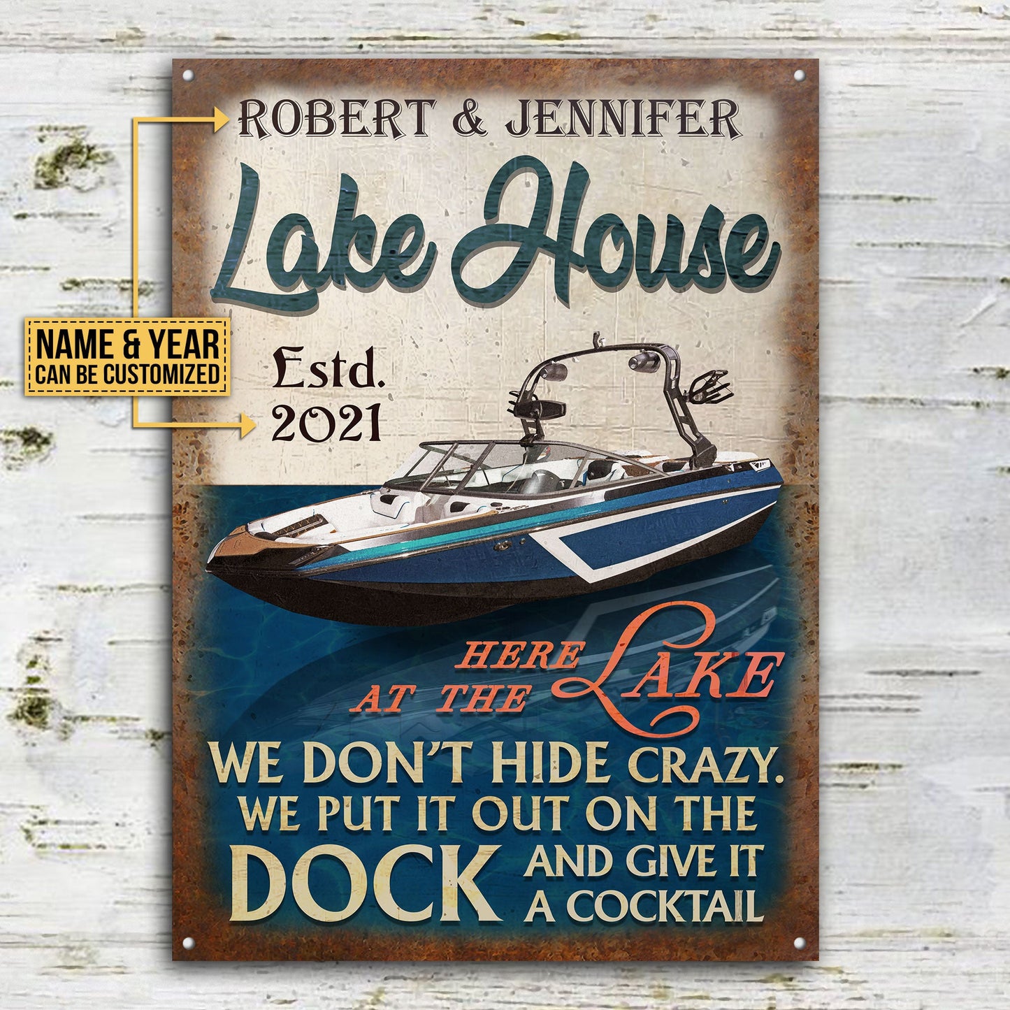 Personalized Wake Boat Lake Crazy Customized Classic Metal Signs