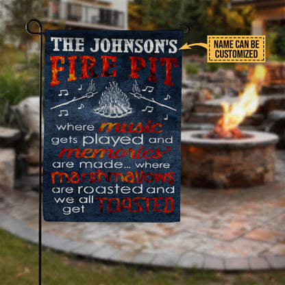 Personalized Camping Firepit Get Toasted Black Customized Flag