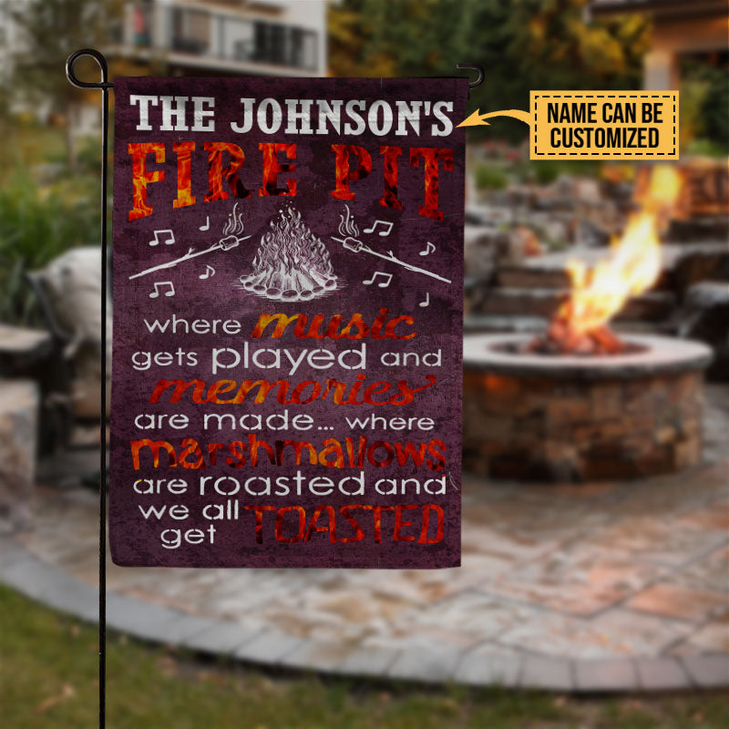 Personalized Camping Firepit Get Toasted Black Customized Flag