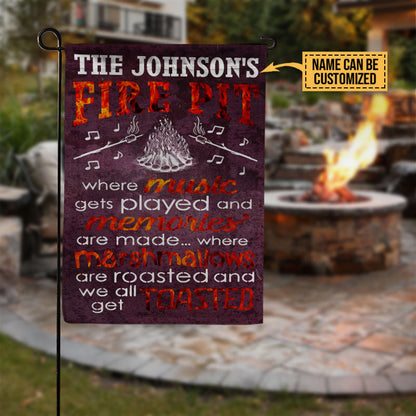 Personalized Camping Firepit Get Toasted Black Customized Flag