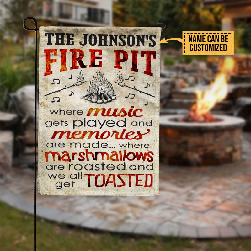 Personalized Camping Firepit Get Toasted Black Customized Flag