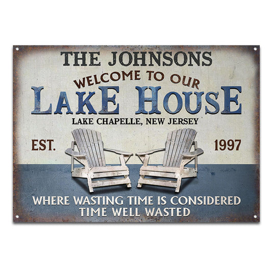 Personalized Lake Time Well Wasted Custom Classic Metal Signs