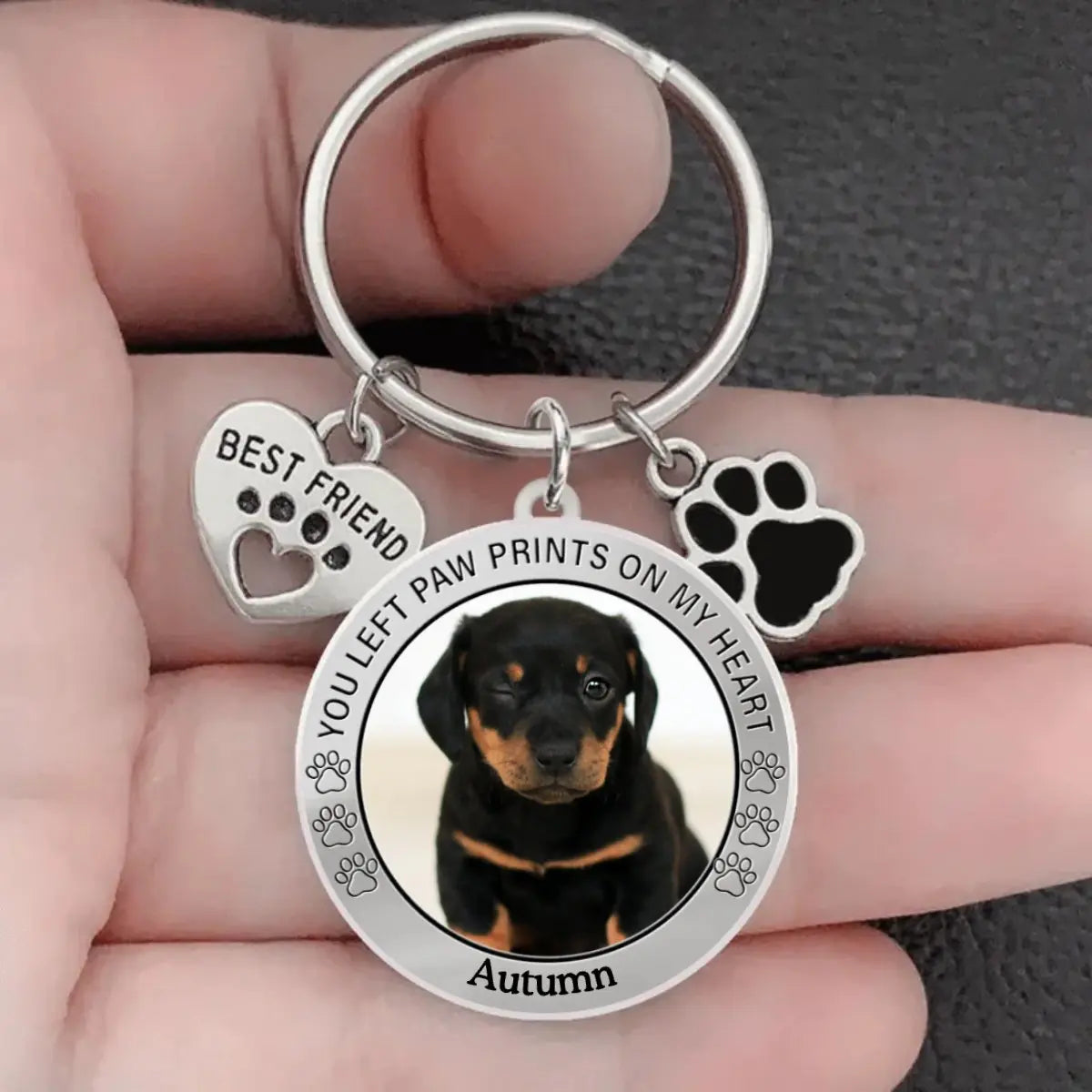 Pet Lover - You left paw prints on my heart - Personalized Photo Keychain Pet Charm Key Ornaments Keychain The Next Custom Gift