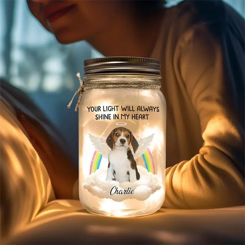 Pet Lovers - A Piece Of My Heart Is At The Rainbow Bridge - Personalized Jar Light - The Next Custom Gift  